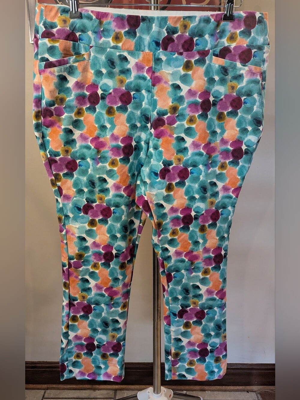 $15 Soft Surroundings XL Superla Stretch Crop Pants Watercolor Dot EUC